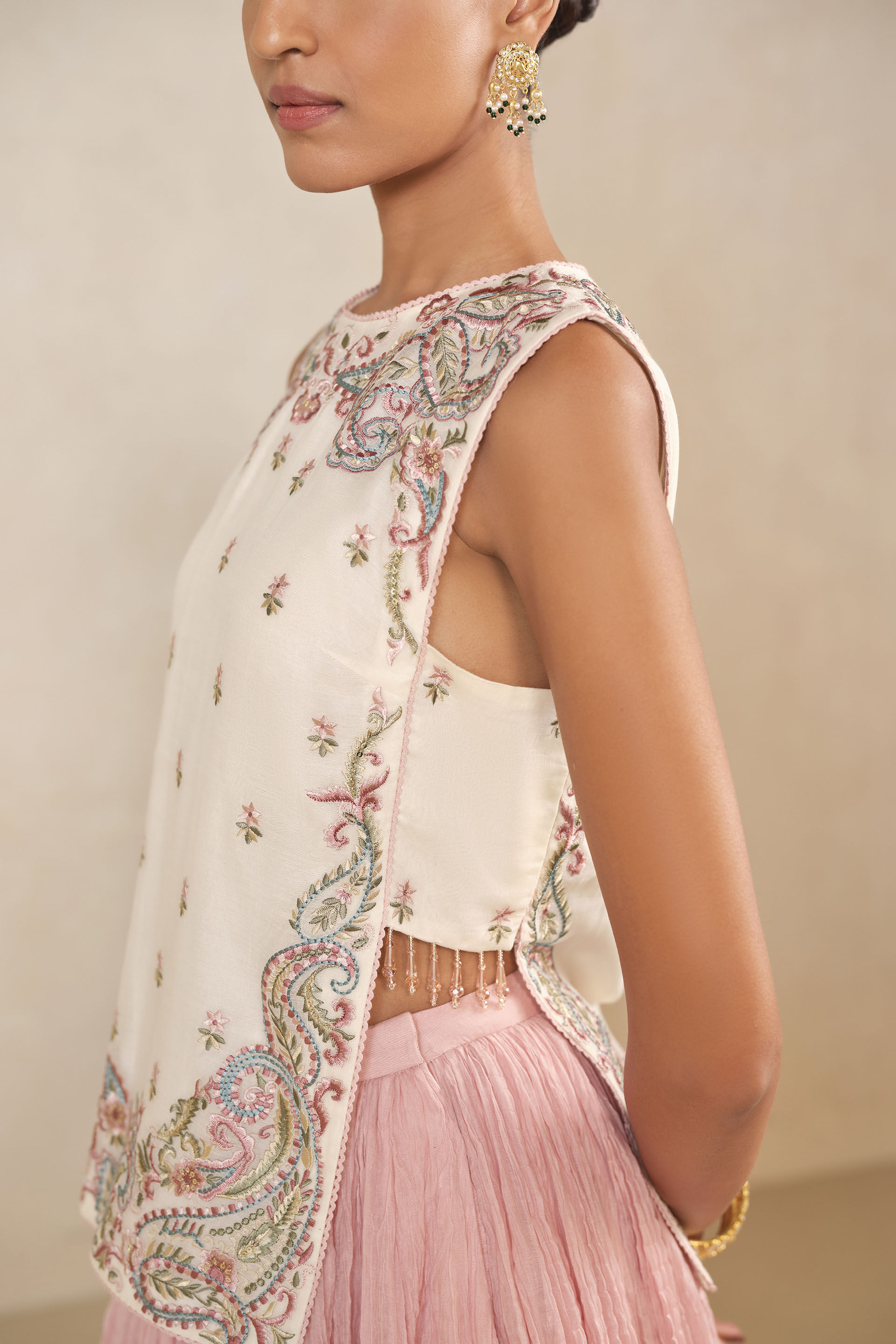 Fariha Embroidered Mul Skirt Set - Pink, Pink, image 6